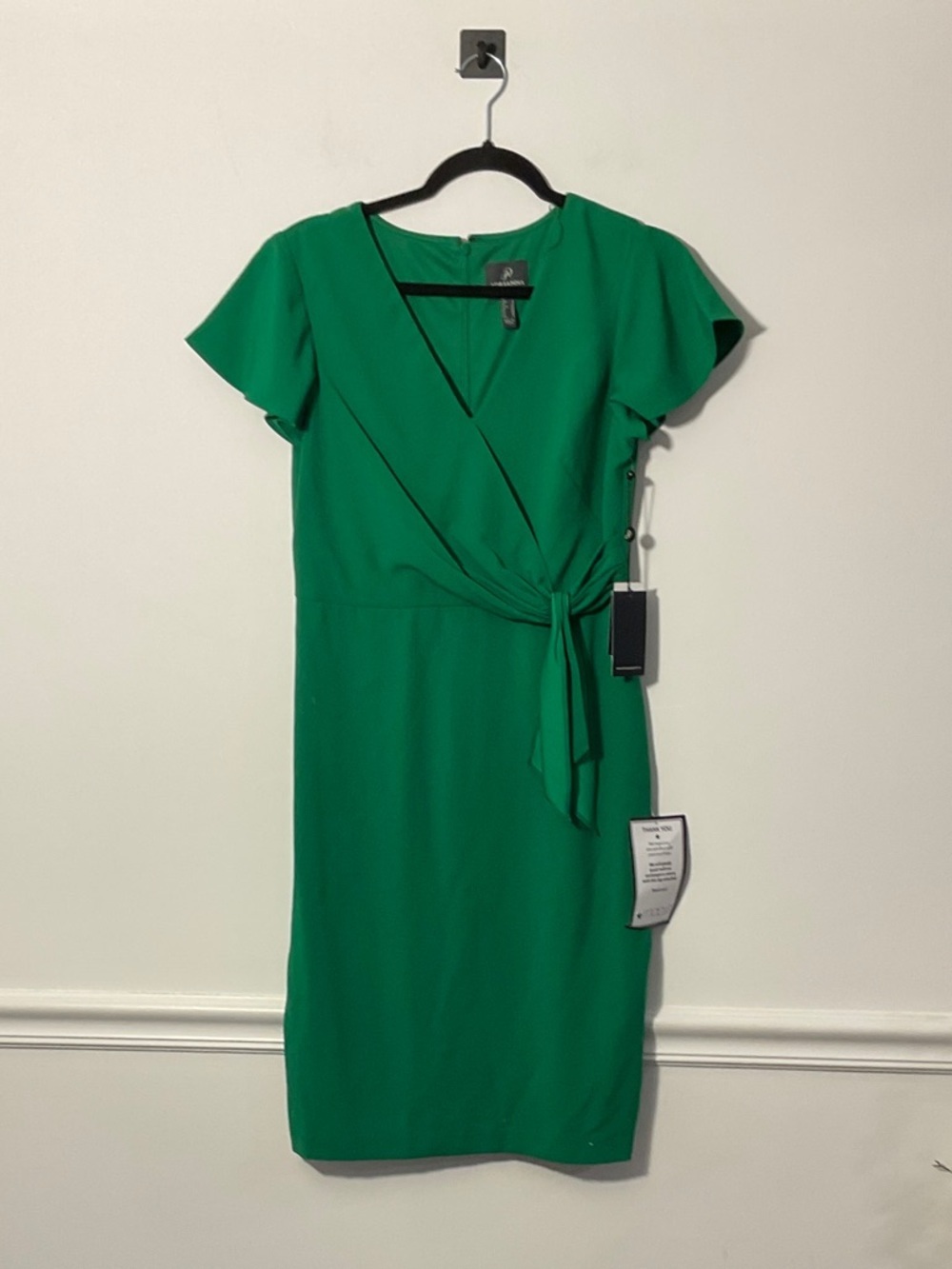 Adrianna Papell Green Flutter-Sleeve Wrap Midi Dress